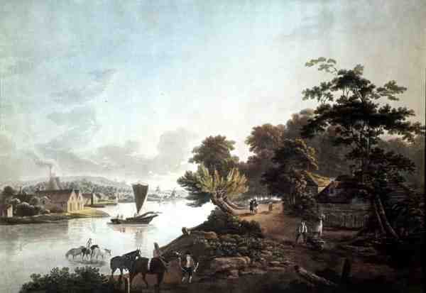 Millbank vid Themsen, graverad av F. Jukes av John Laporte