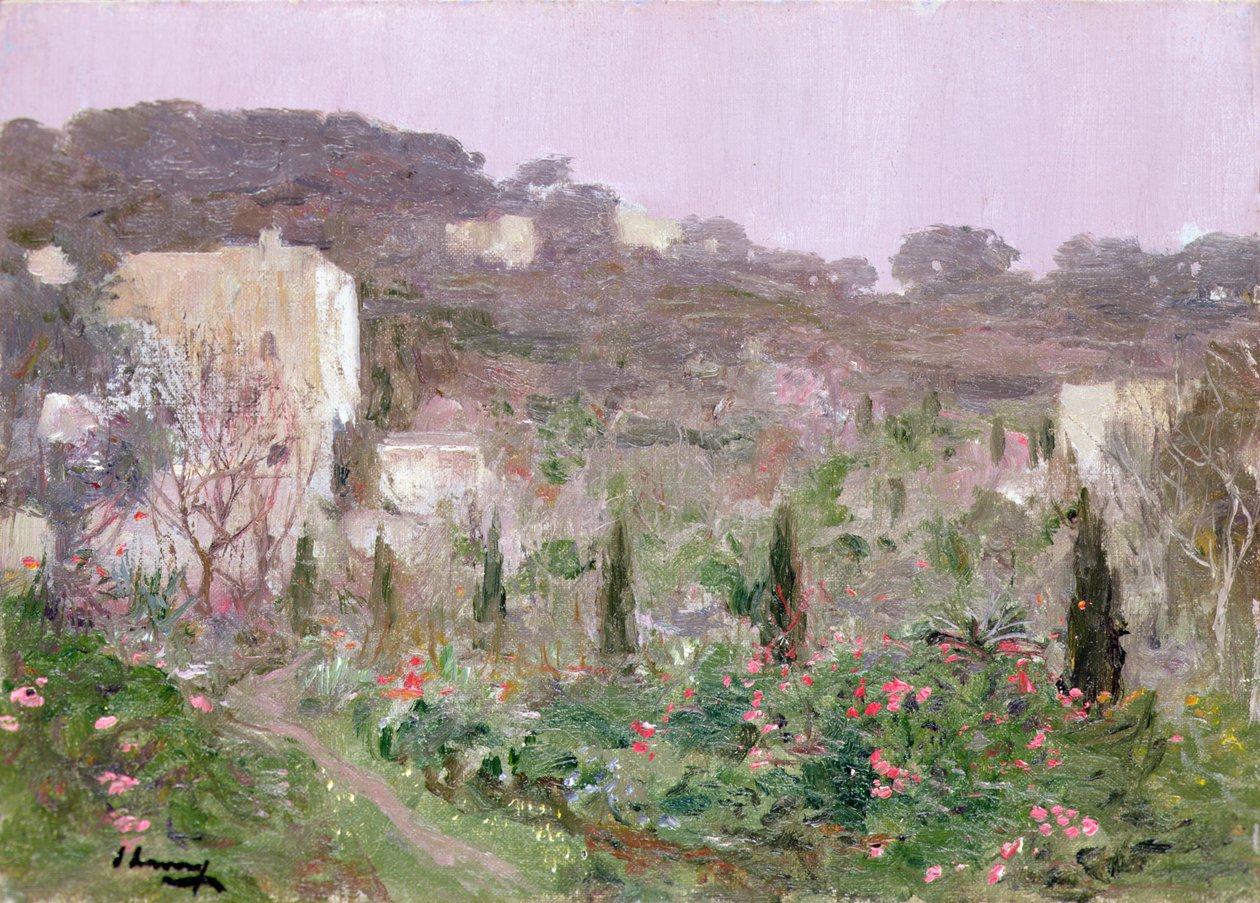 En trädgård i södra Frankrike (olja på duk) av John Lavery