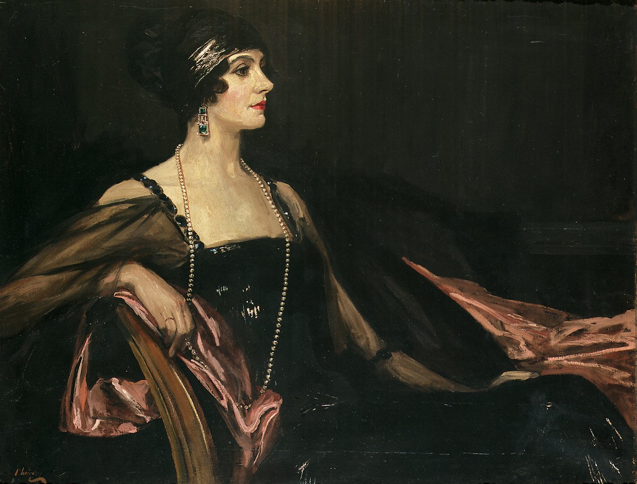 A Lady in Black: Porträtt av Jean Ainsworth, Viscountess Massereene och Ferrard av John Lavery