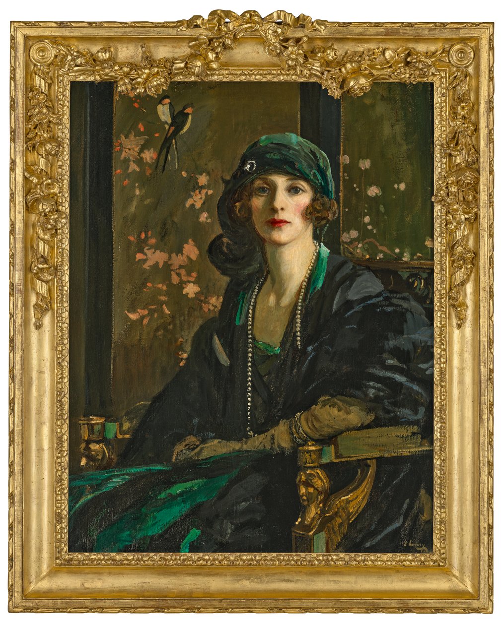En dam i svart och grönt: Fru Freda Dudley Ward av John Lavery
