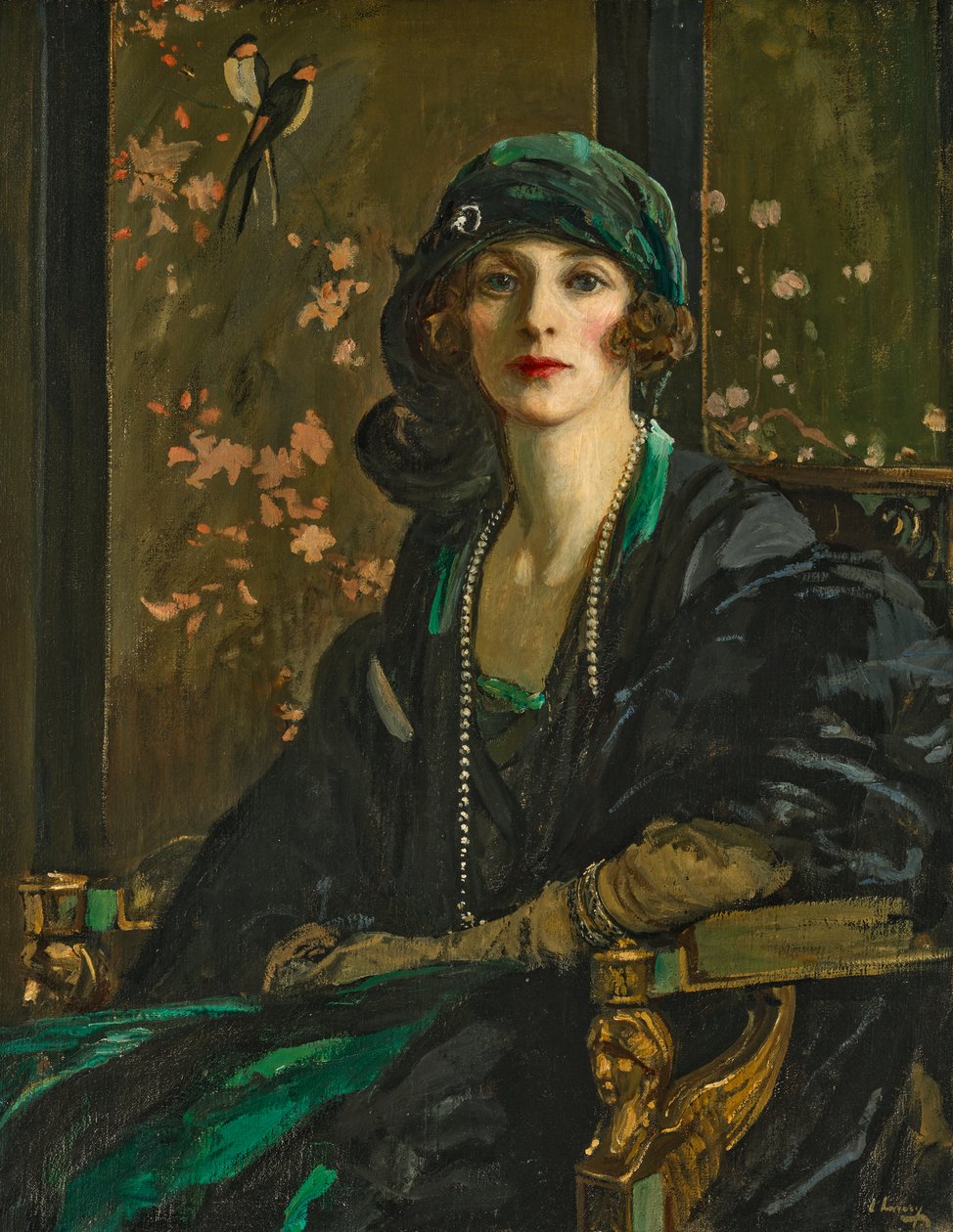 En dam i svart och grönt: Mrs Freda Dudley Ward av John Lavery