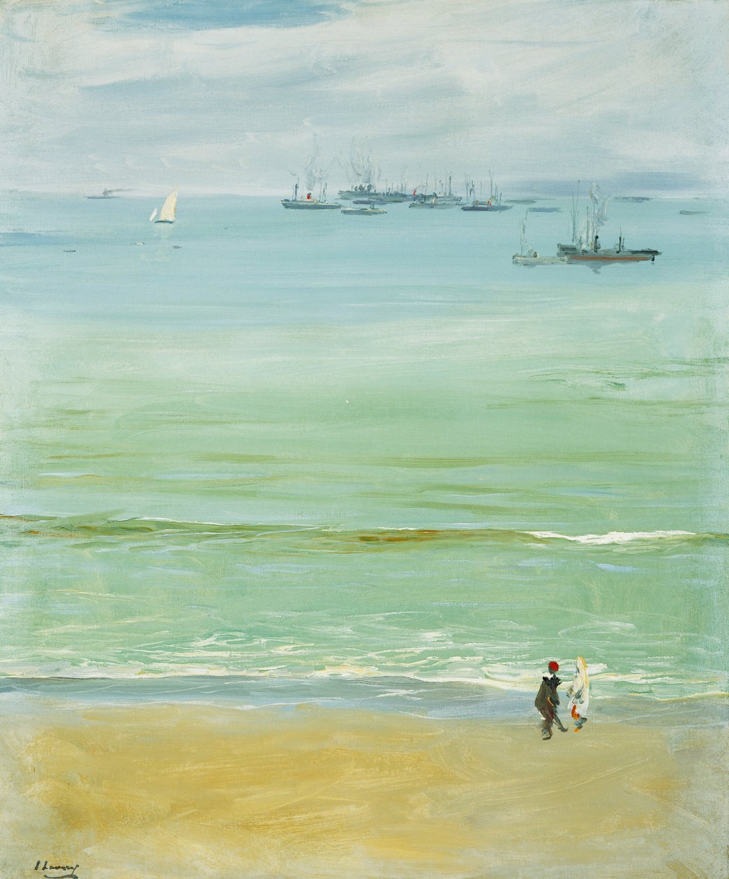 En ung kvinna som knuffar en baby i en barnvagn av John Lavery