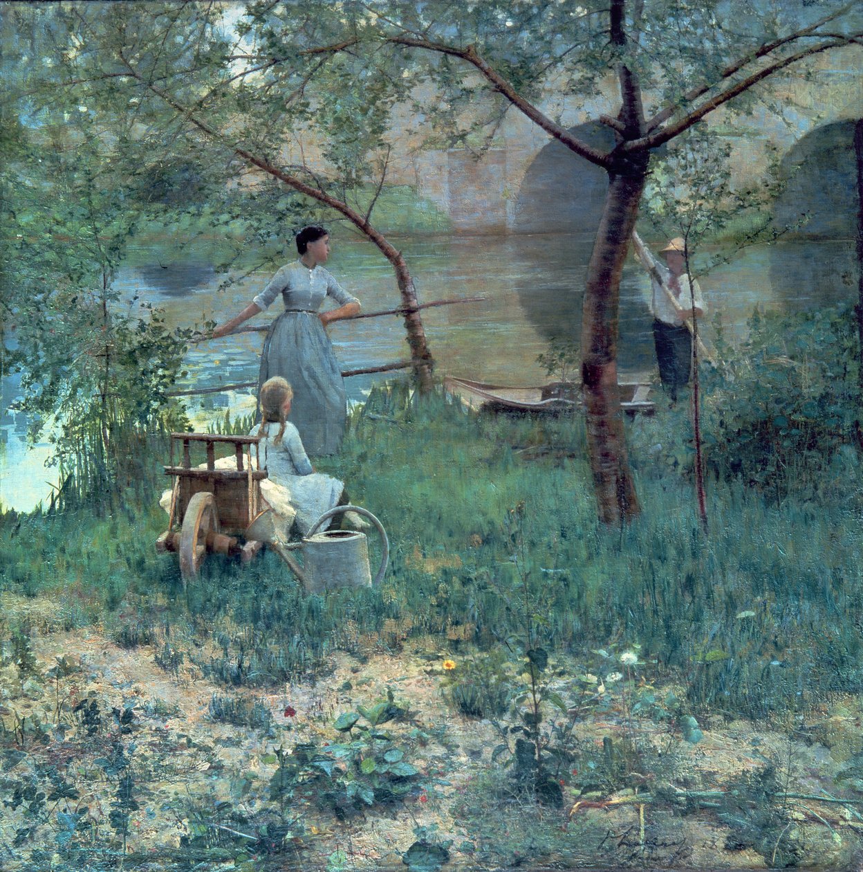 Under körsbärsträdet, bron i Grez, 1884 av John Lavery