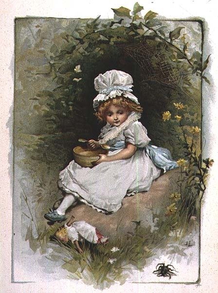 Little Miss Muffet, från en illustrerad bok med barnvisor av John Lawson