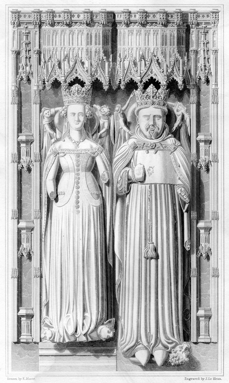 Bild av Henrik IV och hans drottning Joan av Navarra i Canterbury Cathedral, 1826 av John Le Keux