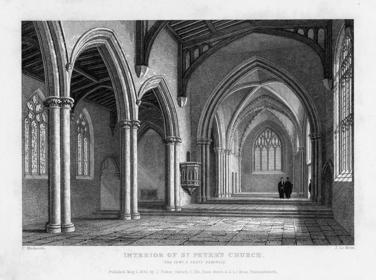Interiör av St Peters Church, Oxford, 1833. av John Le Keux