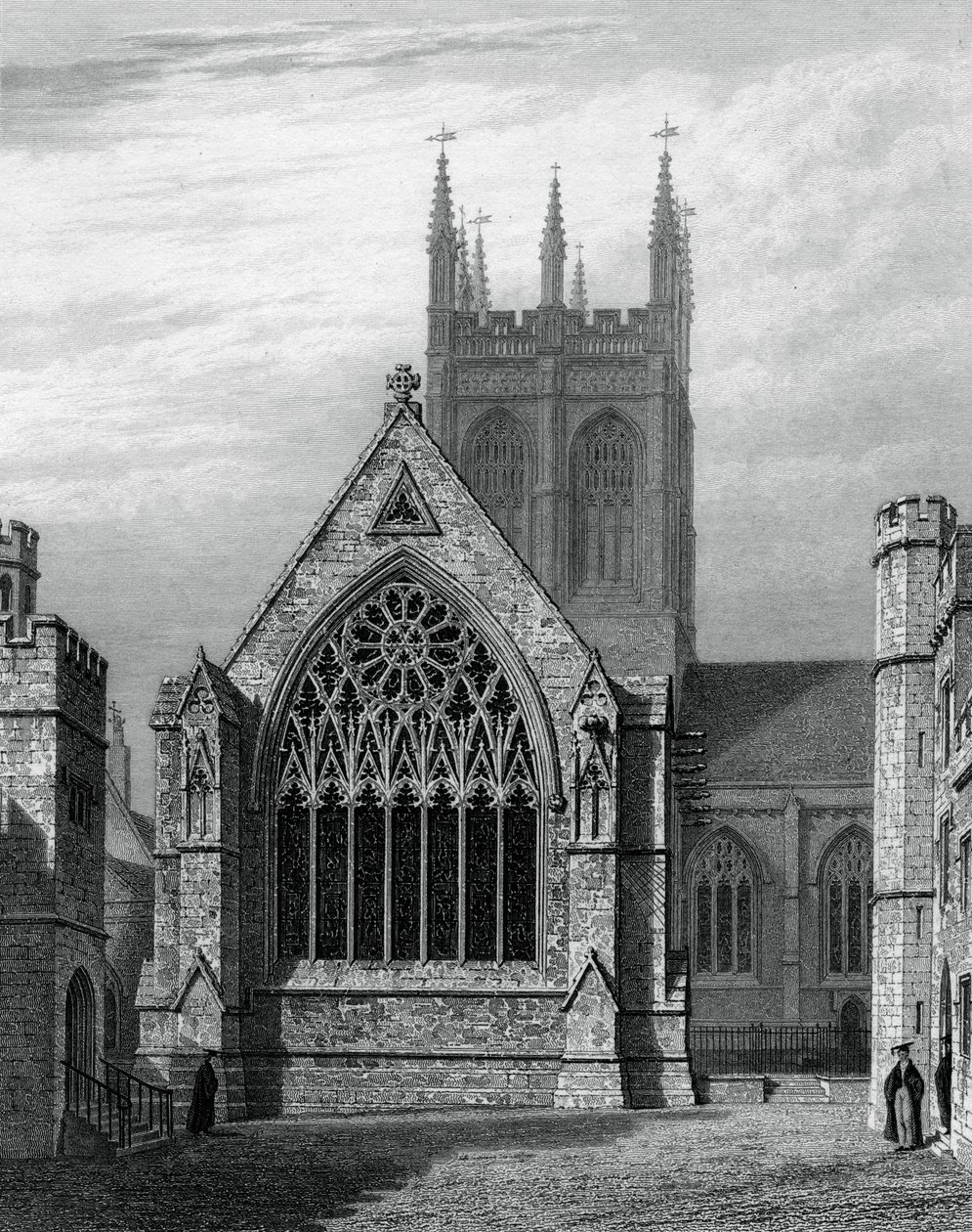 Merton College Chapel, från fyrkanten, Oxford, 1834. av John Le Keux