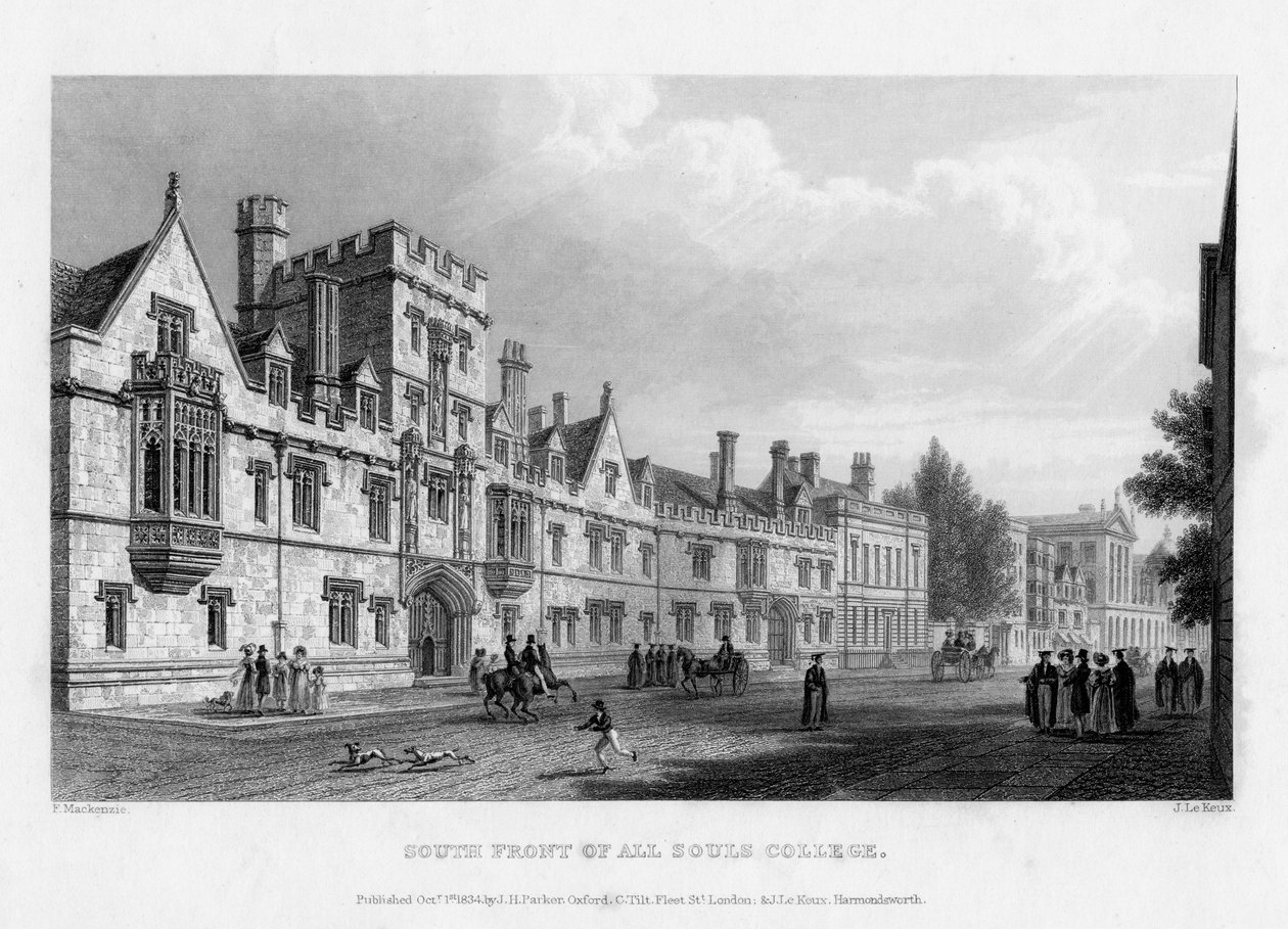 Söder framsidan av All Souls College, Oxford University, 1834. av John Le Keux