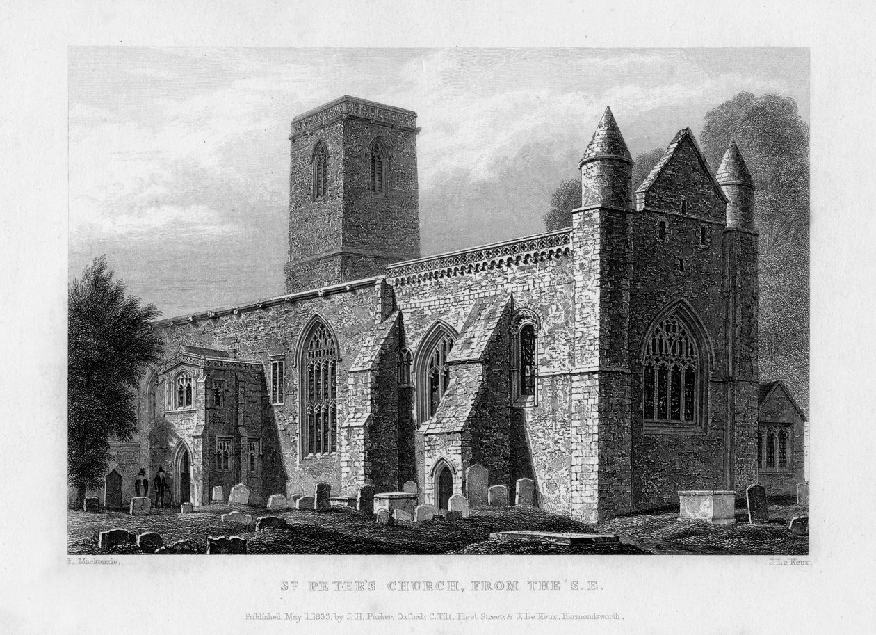 St Peters Church, från sydost, Oxford, 1833. av John Le Keux