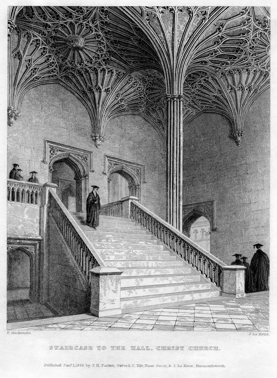 Trappa till Hall, Christ Church, Oxford University, 1833. av John Le Keux