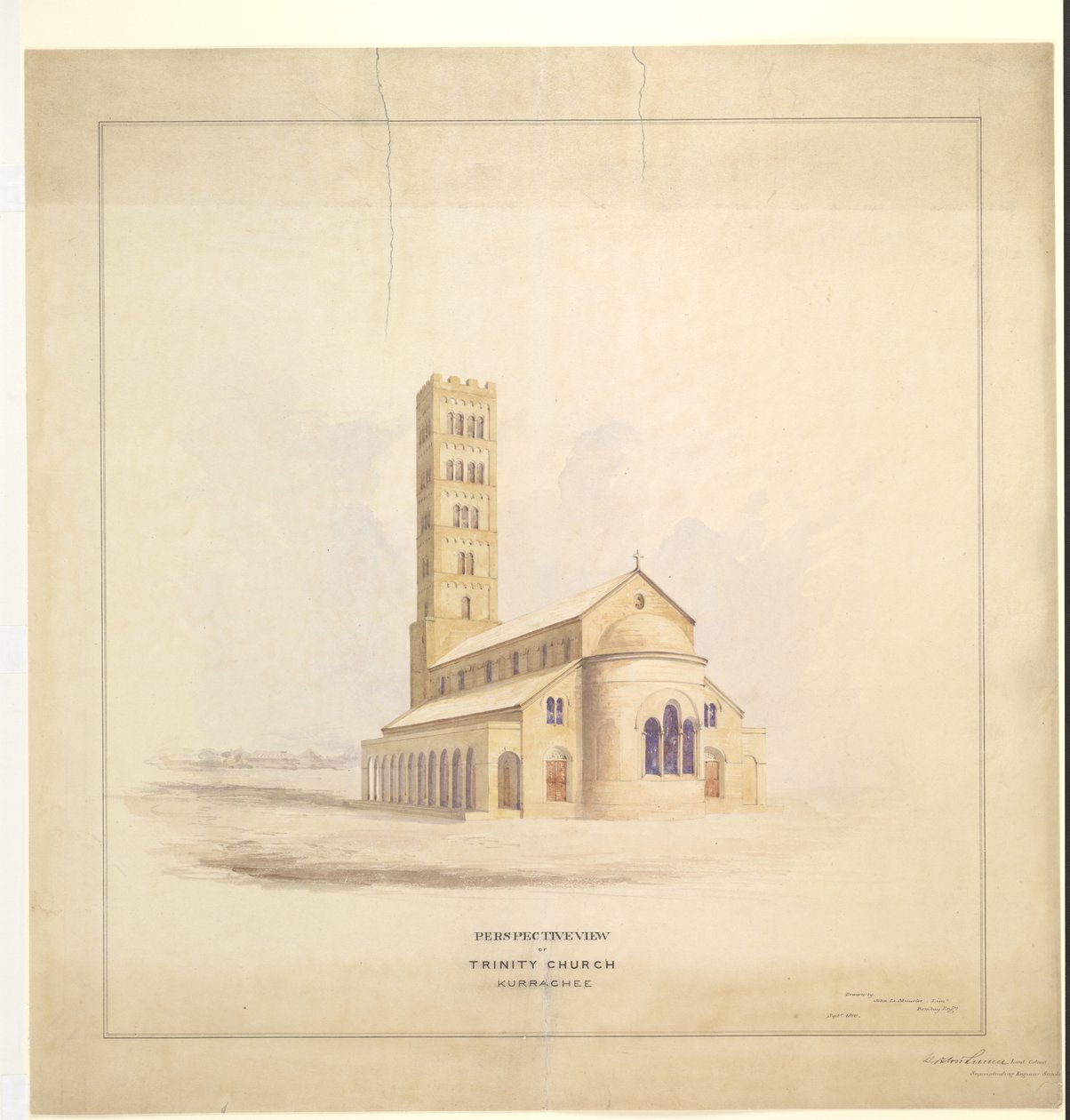 Trinity Church, Kurrachee (Karachi), september 1856 (akvarell på papper) av John Le Mesurier