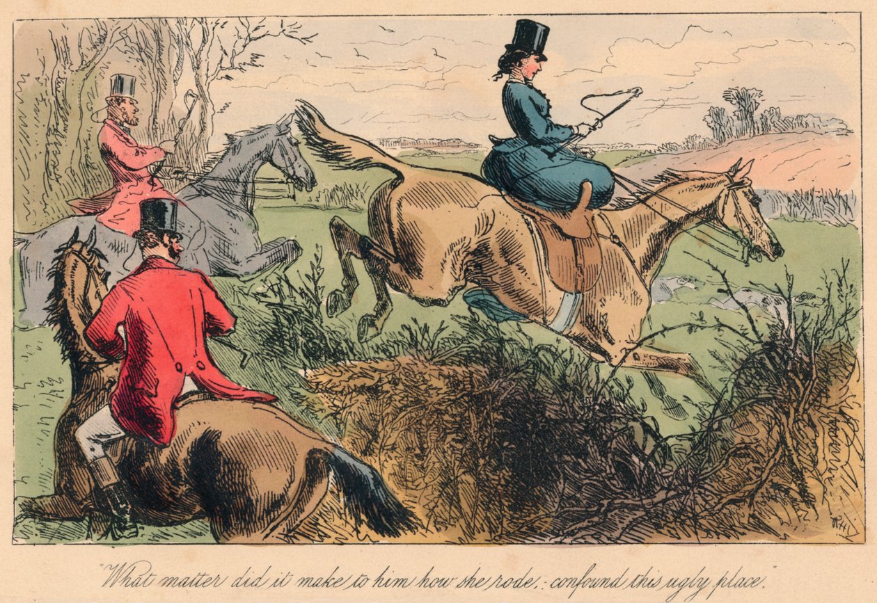"Vad gjorde det för honom hur hon red, förvirra denna fula plats", 1865. Konstnärer: John Leech, Hablot Knight Browne. av John Leech, Hablot Knight Browne