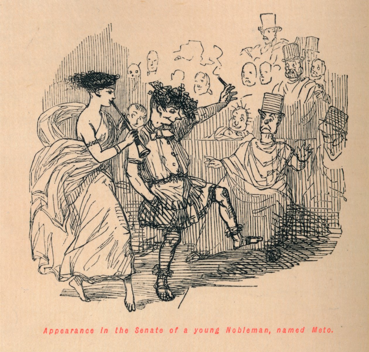 Framträdande i senaten av en ung adelsman, vid namn Meto, 1852 av John Leech