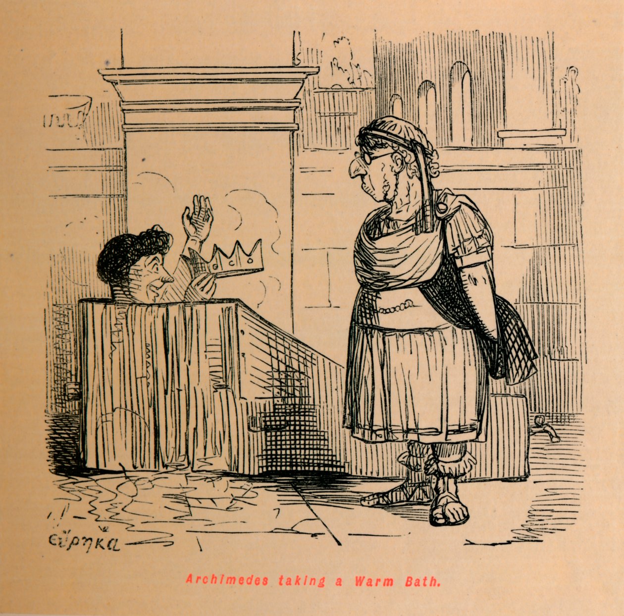 Arkimedes tar ett varmt bad, 1852 av John Leech