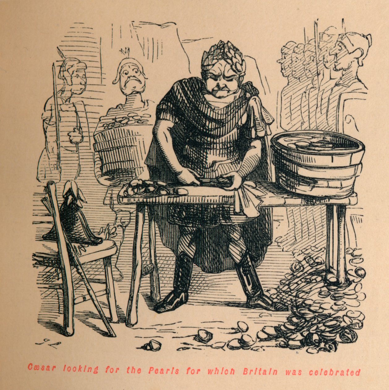 Caesar letar efter pärlorna som Storbritannien hyllades för, c1860, c1860. av John Leech