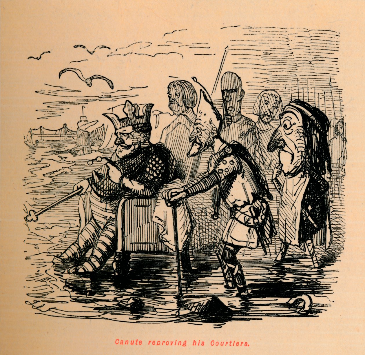 Knut tillrättavisar sina hovmän, c1860, c1860 av John Leech