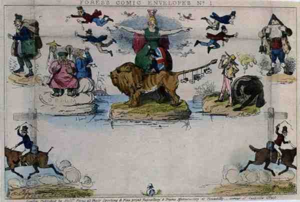 Karikatyr av Mulready-kuvertet, pub. av herrarna Fores av John Leech