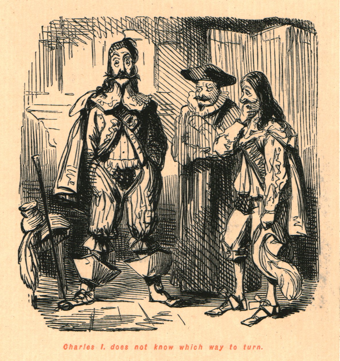 Charles I. vet inte vart han ska vända, 1897. av John Leech