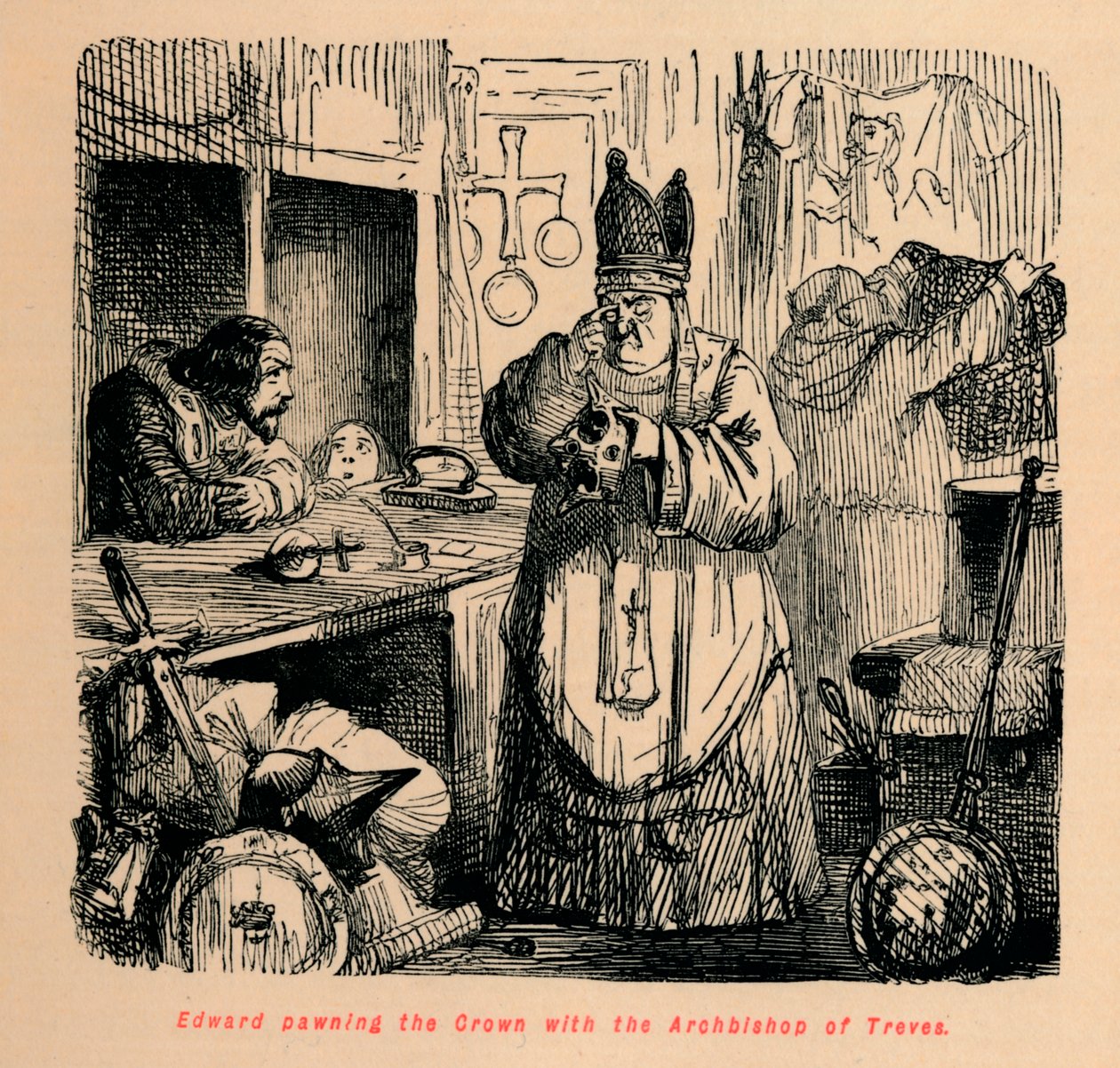 Edward pantsätter kronan med ärkebiskopen av Treves, c1860, c1860 av John Leech