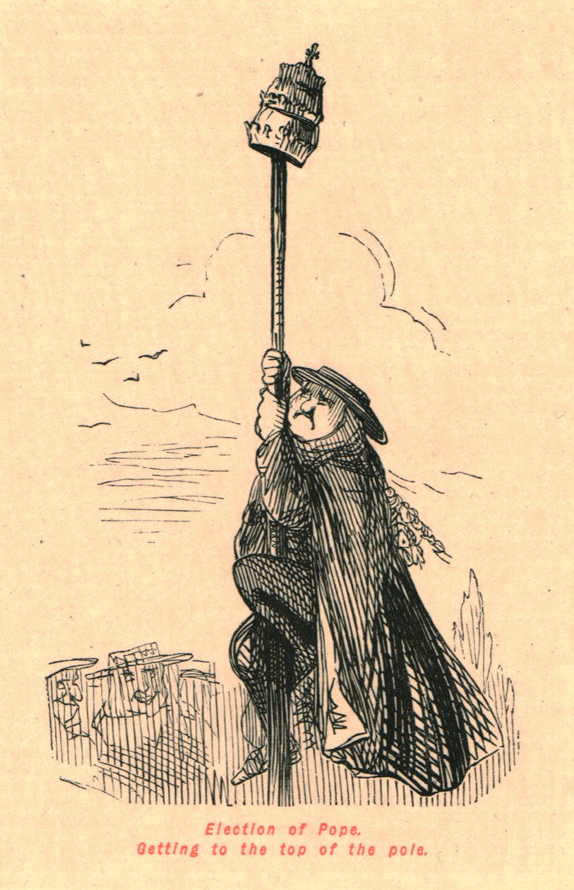 Val av påve. Att komma till toppen av stolpen, 1897. av John Leech
