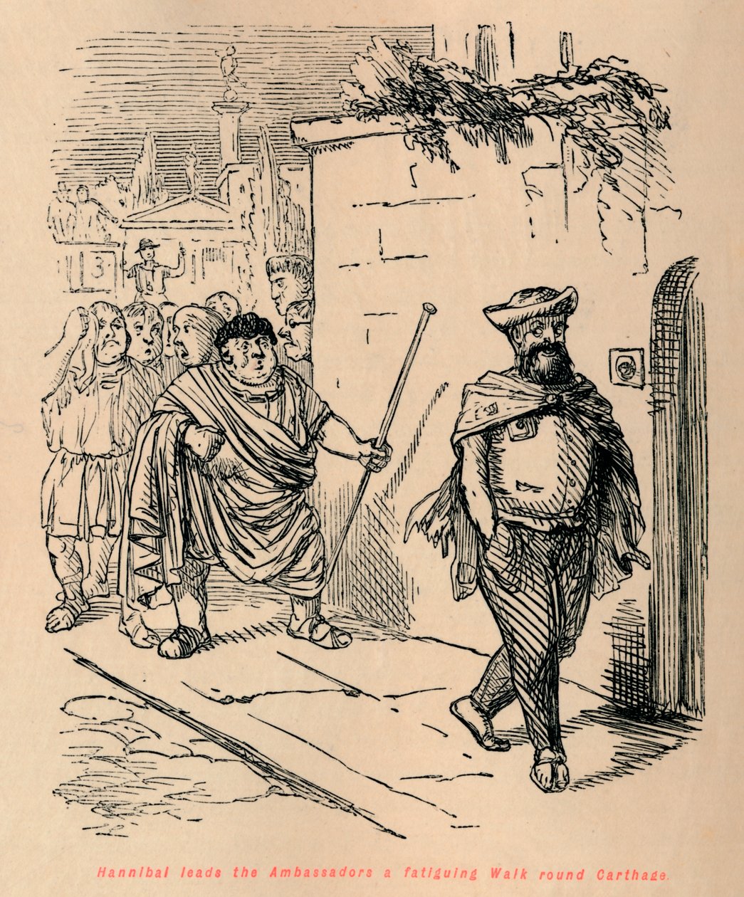 Hannibal leder ambassadörerna en tröttsam promenad runt Kartago, 1852 av John Leech