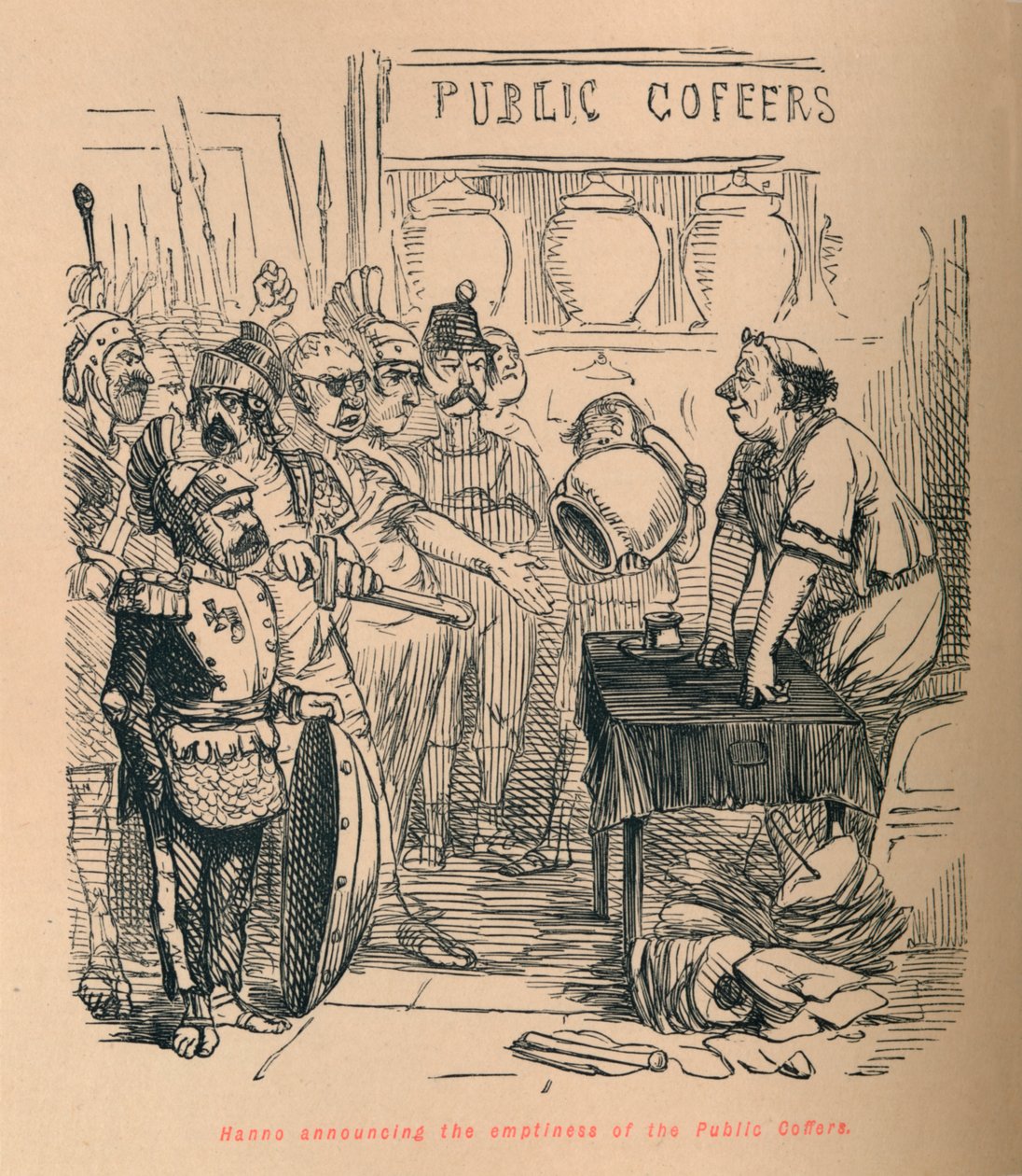 Hanno tillkännager tomheten i den offentliga kassan, 1852 av John Leech