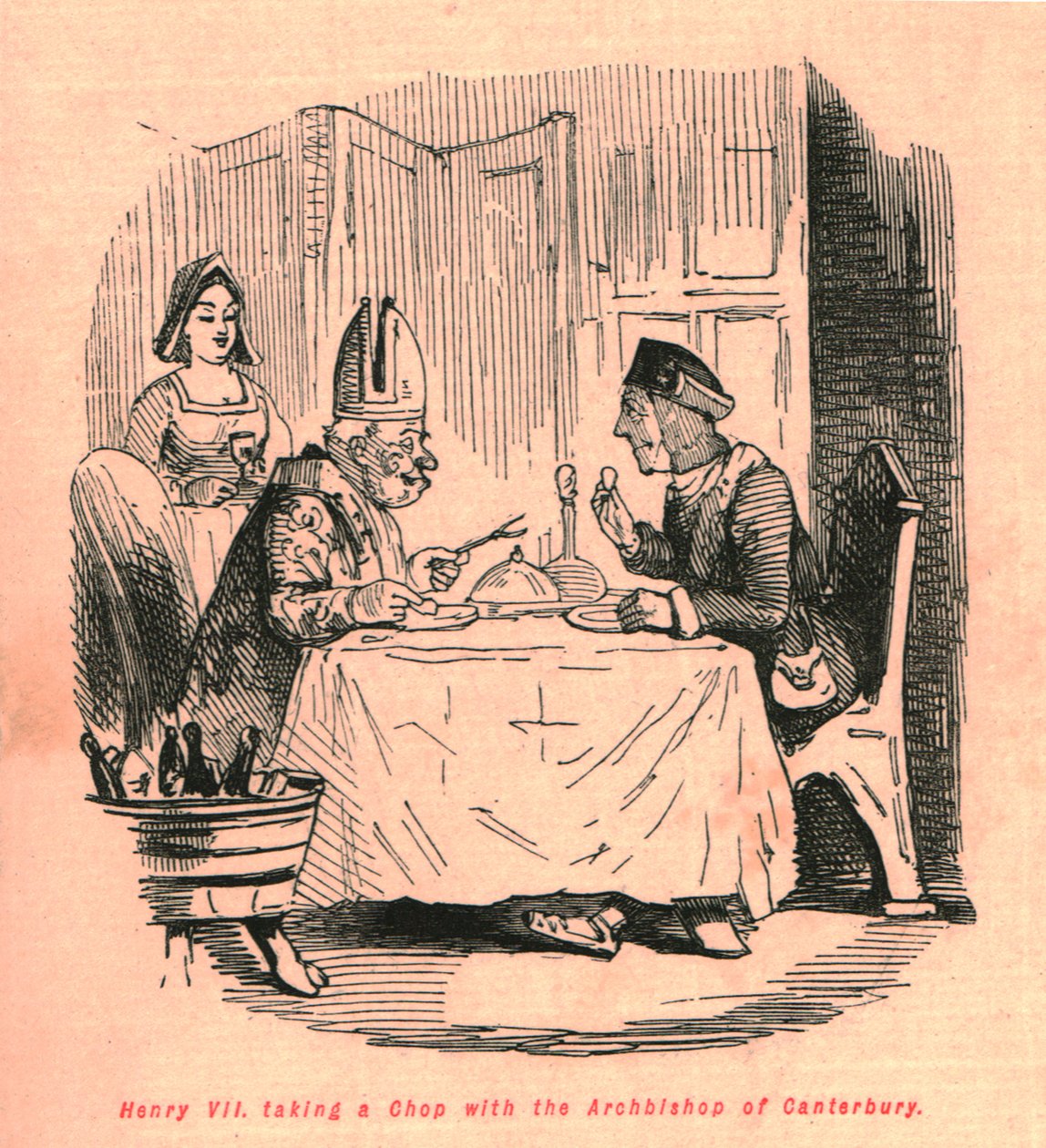 Henry VII tar en kotlett med ärkebiskopen av Canterbury, 1897. av John Leech