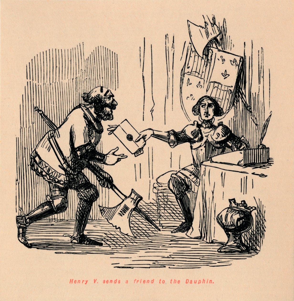 Henry V. skickar en vän till Dauphin, c1860, c1860 av John Leech