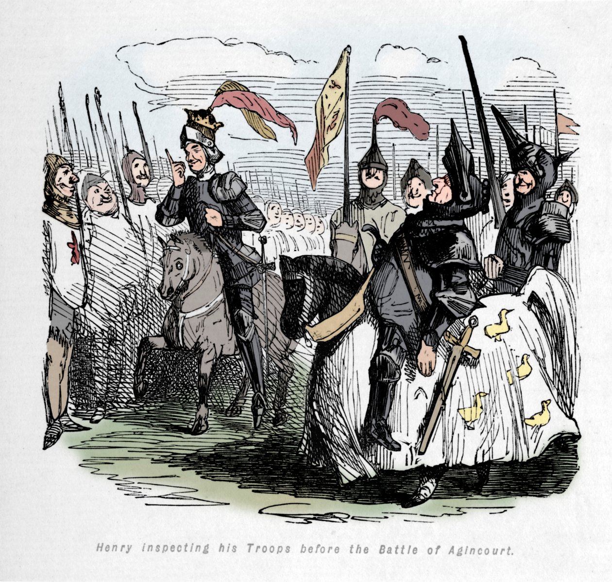 Henry inspekterar sina trupper före slaget vid Agincourt, c1860, c1860 av John Leech
