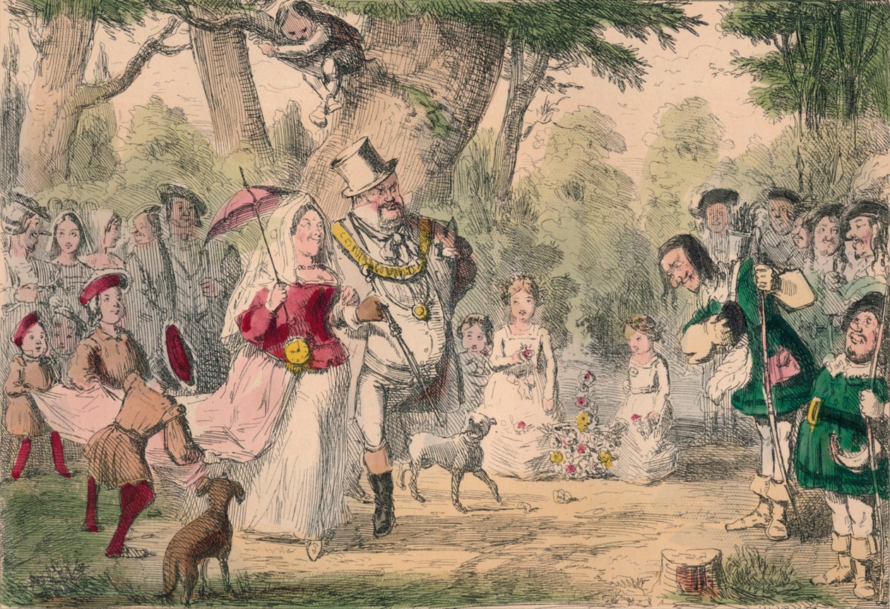 Henrik den 8:e och hans drottning genomförde en Maying, 1850 av John Leech