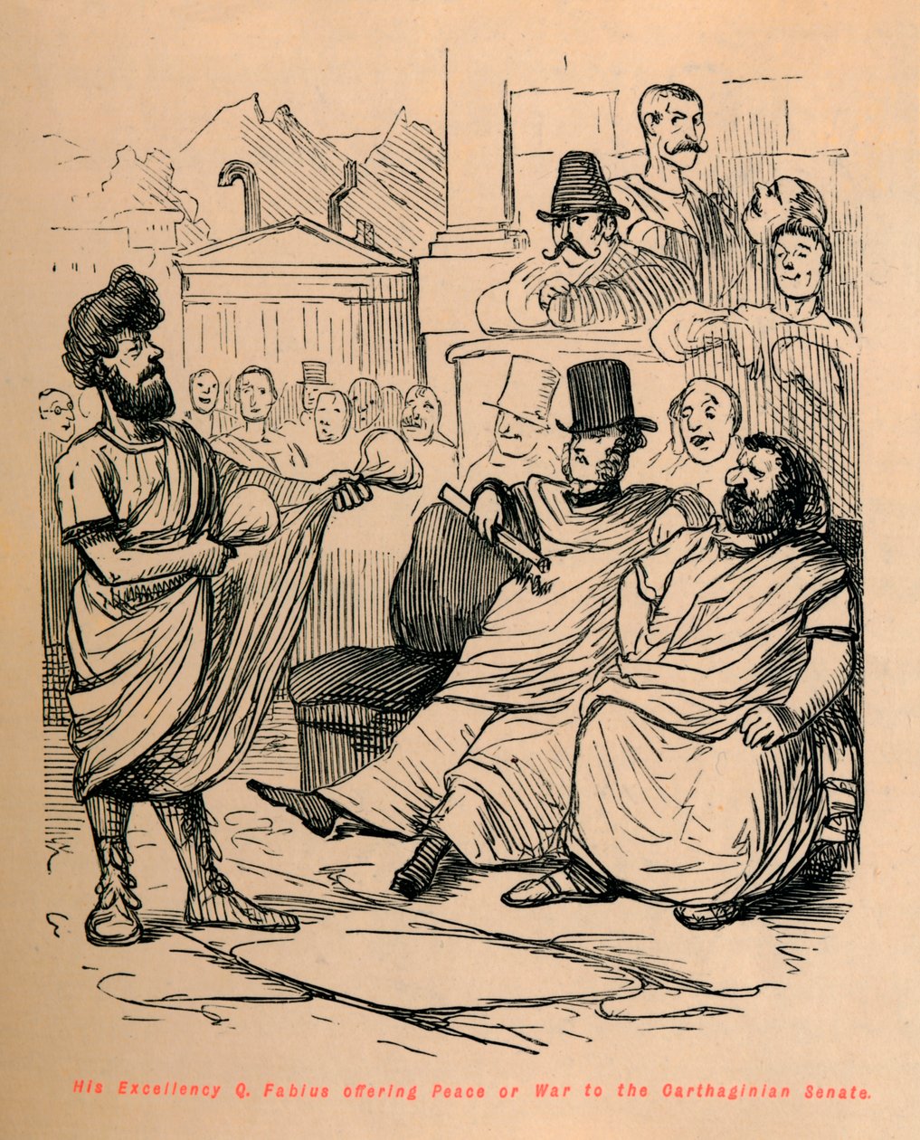 Hans excellens Q Fabius erbjöd fred eller krig till den karthagiska senaten, 1852 av John Leech