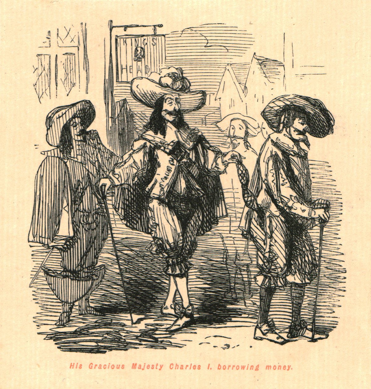 Hans nådiga majestät Charles I, lånade pengar, 1897. av John Leech