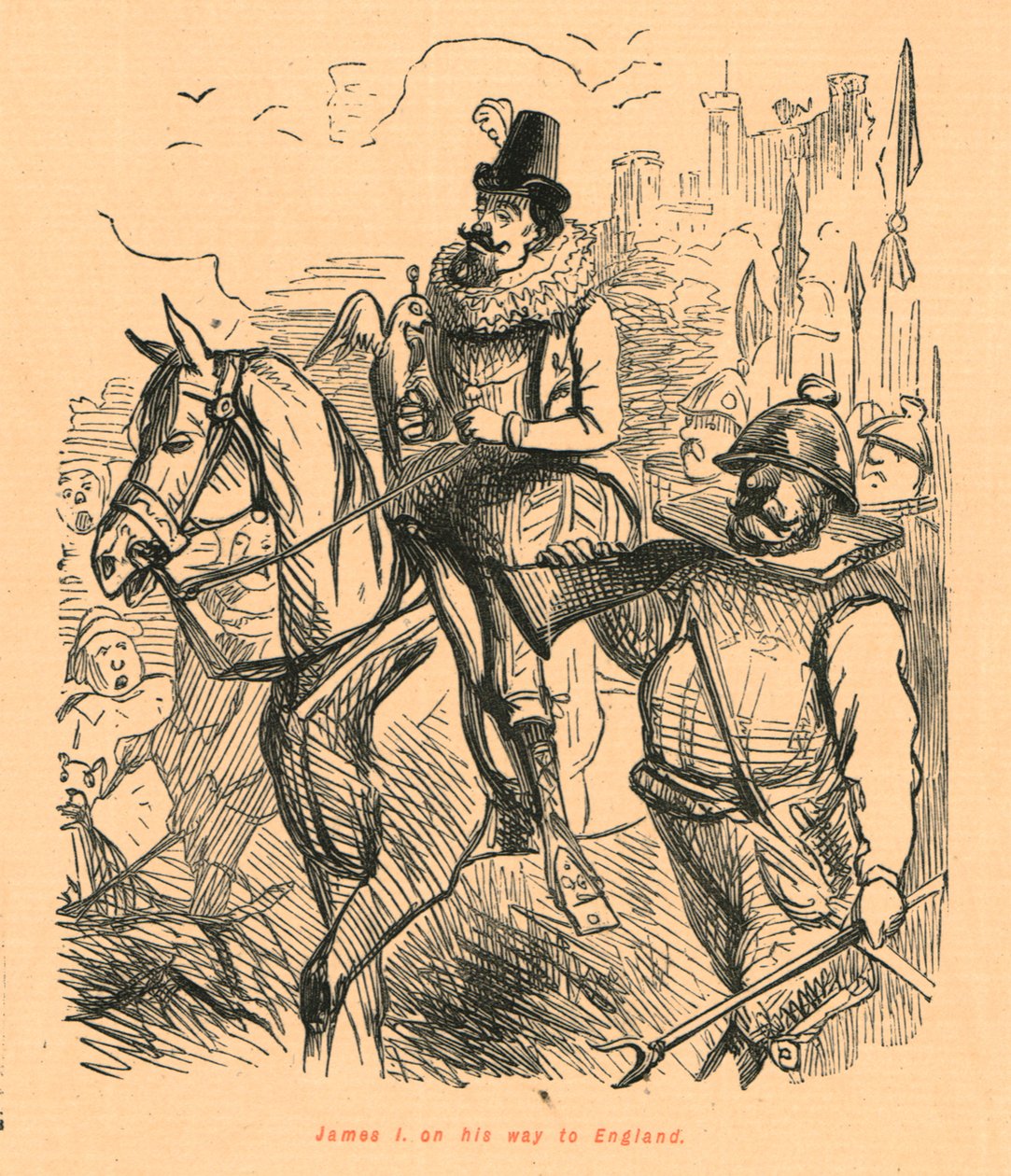 James I på väg till England, 1897. av John Leech