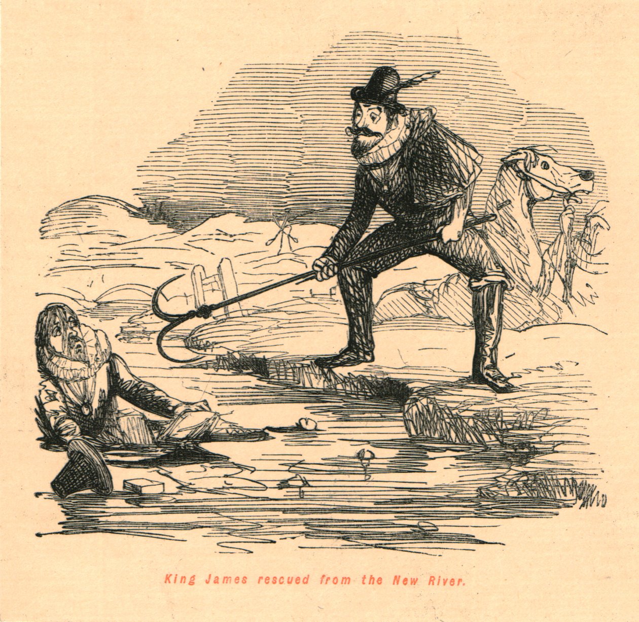 King James räddade från New River, 1897. av John Leech
