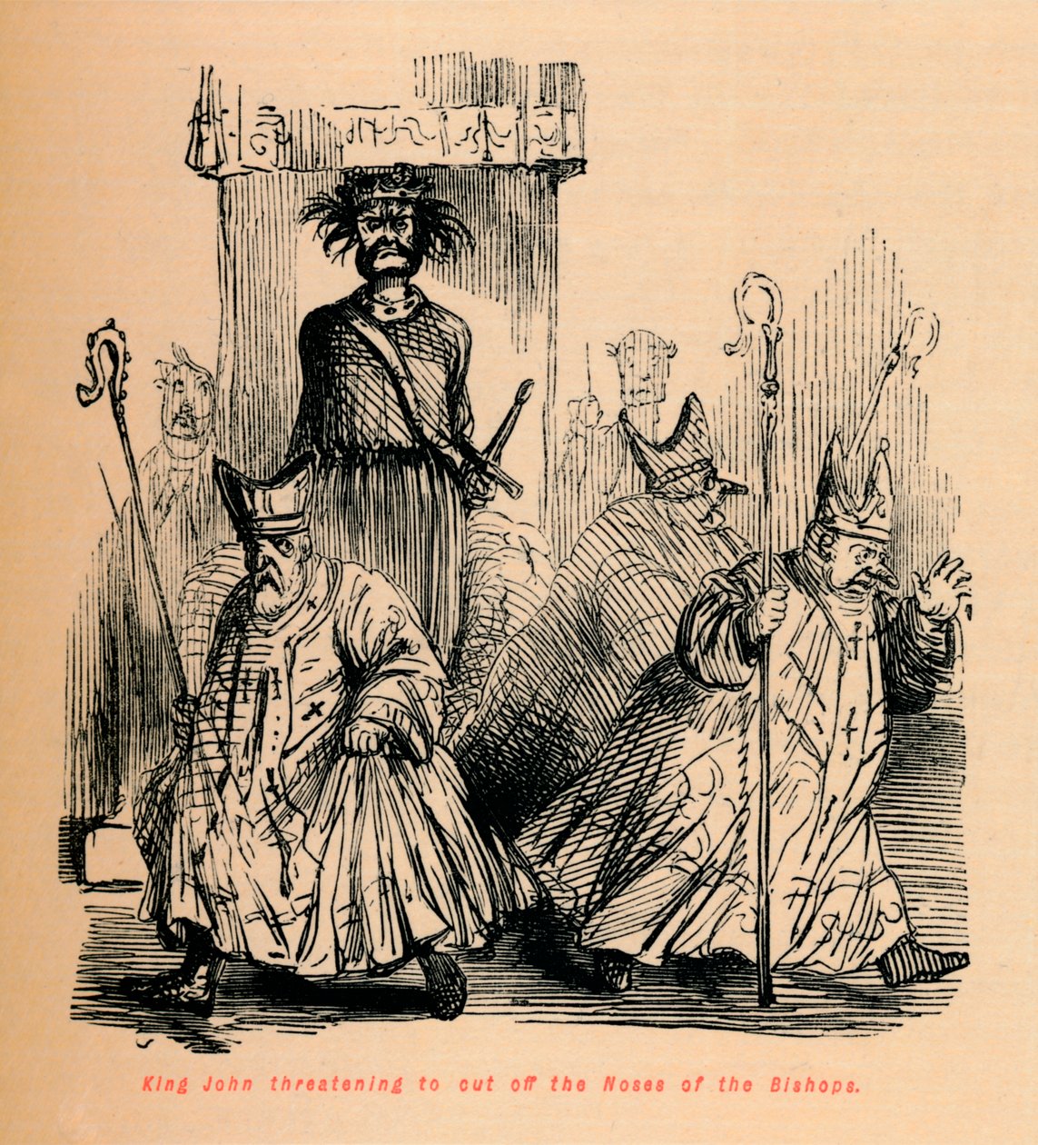 Kung John hotar att skära av biskoparnas näsor, c1860, c1860 av John Leech