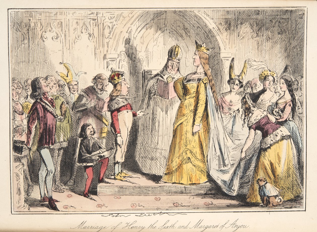 Henry VIs äktenskap, med Margareta av Anjou, från The Comic History of England, pub. 1864 (handfärgad etsning) av John Leech