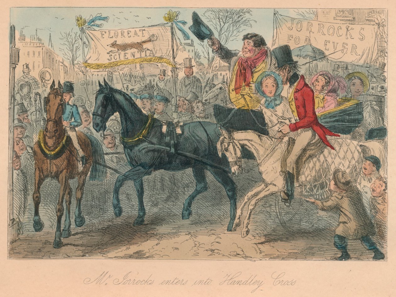 Mr Jorrocks går in i Handley Cross, 1854 av John Leech