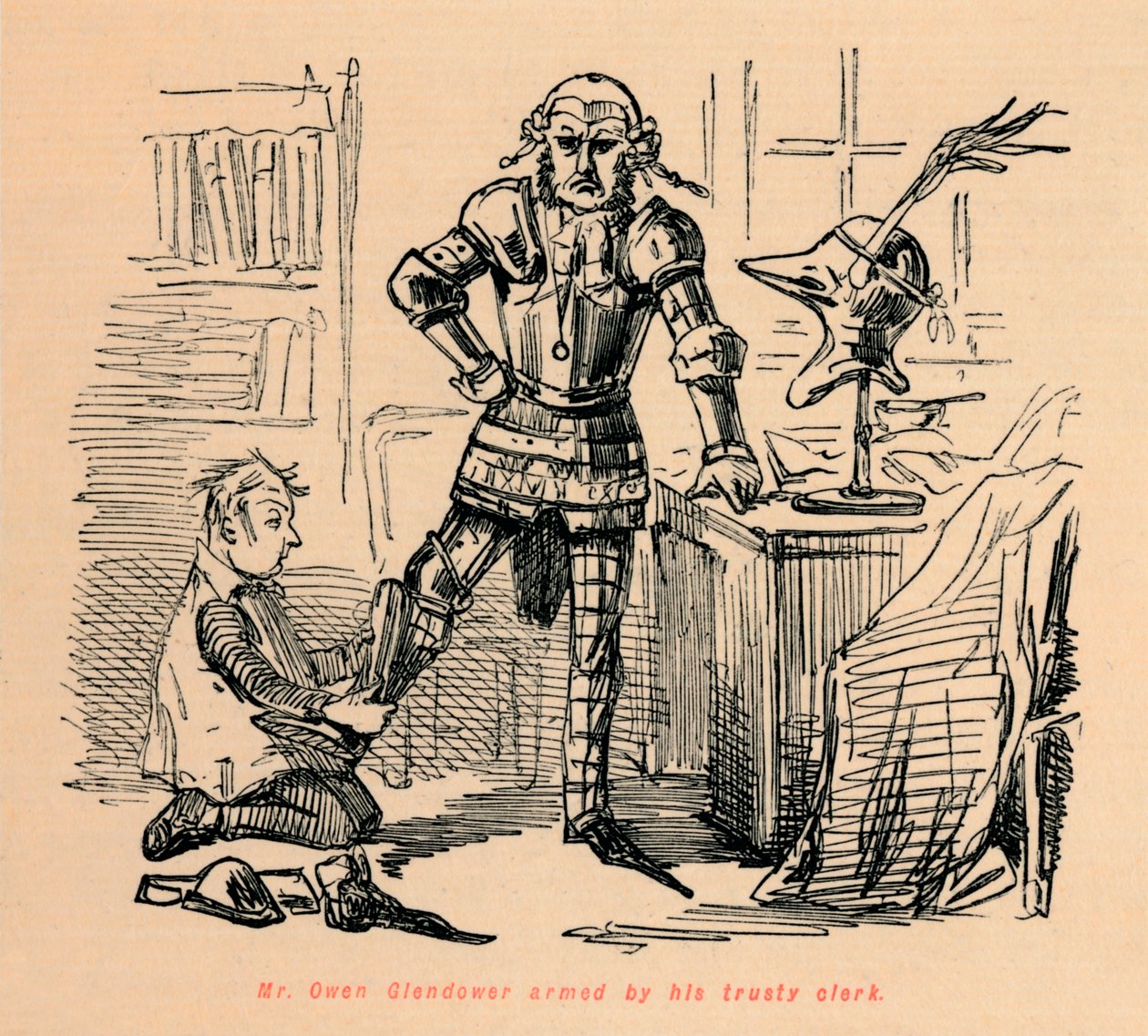 Mr. Owen Glendower beväpnad av sin pålitliga kontorist, c1860, c1860 av John Leech