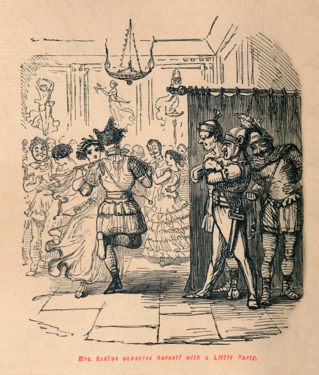 Fru Sextus tröstar sig med en liten fest, 1852 av John Leech