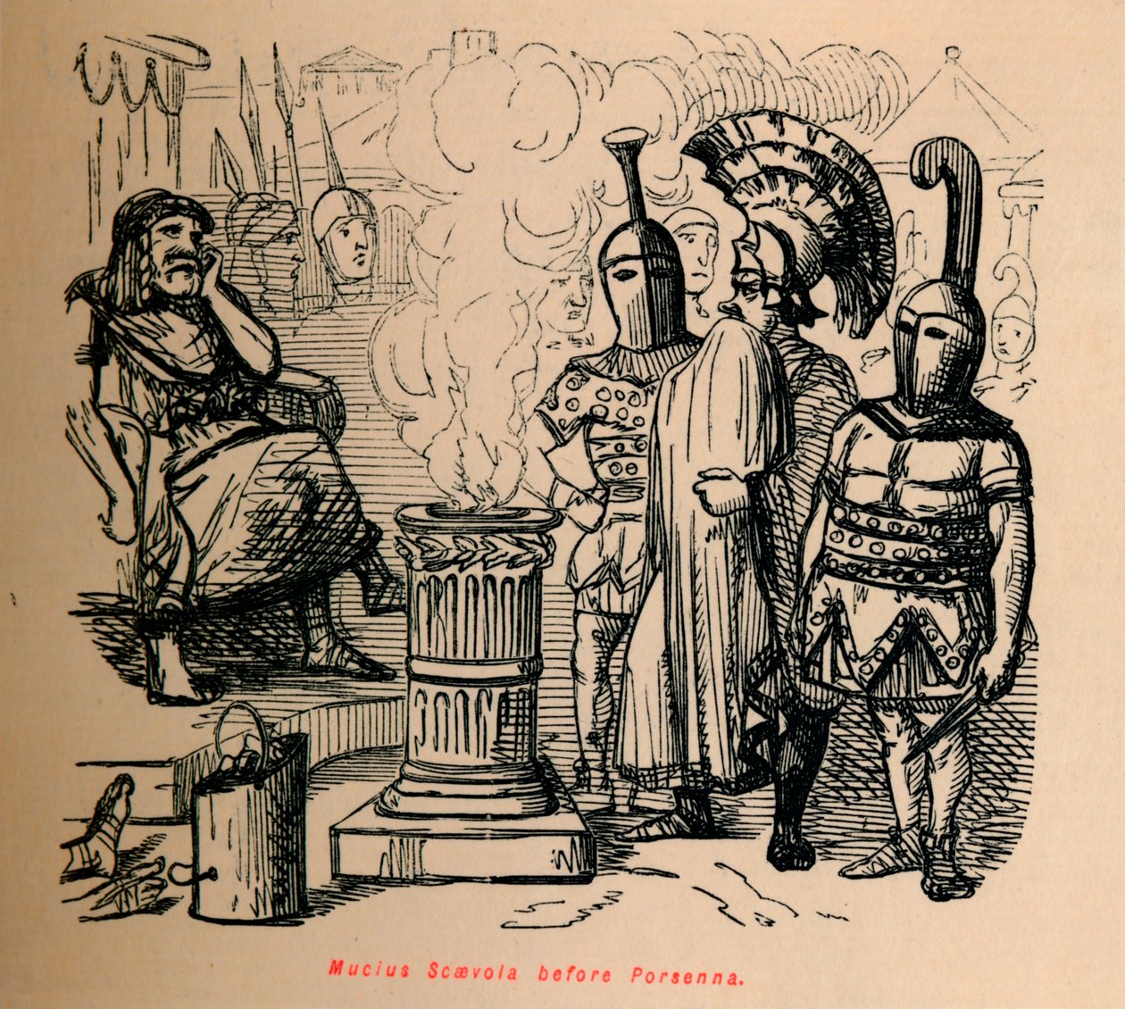 Mucius Scaevola före Porsenna, 1852 av John Leech