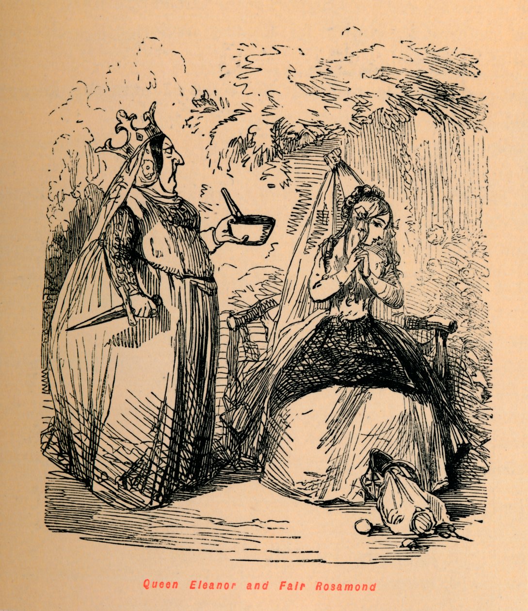 Drottning Eleanor och Fair Rosamond, c1860, c1860 av John Leech