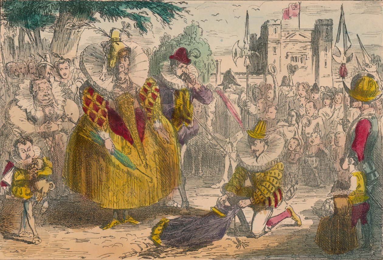 Drottning Elizabeth och Sir Walter Raleigh, 1850 av John Leech