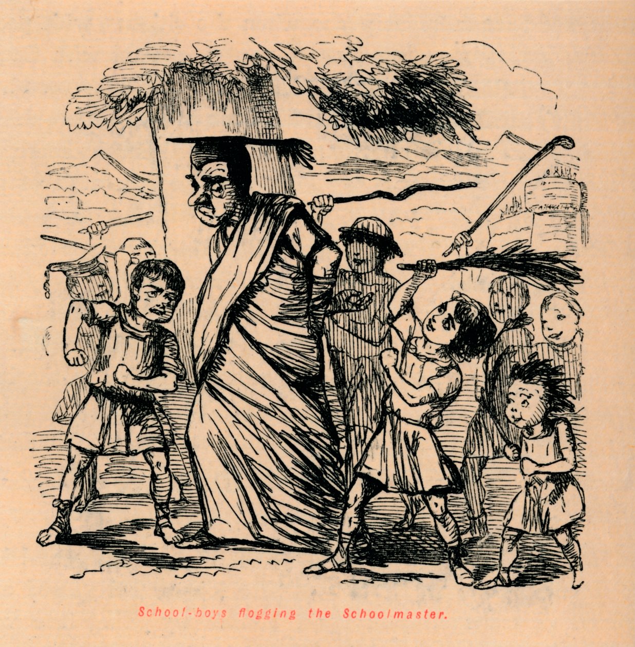 Skolpojkar som pryglar skolmästaren, 1852 av John Leech