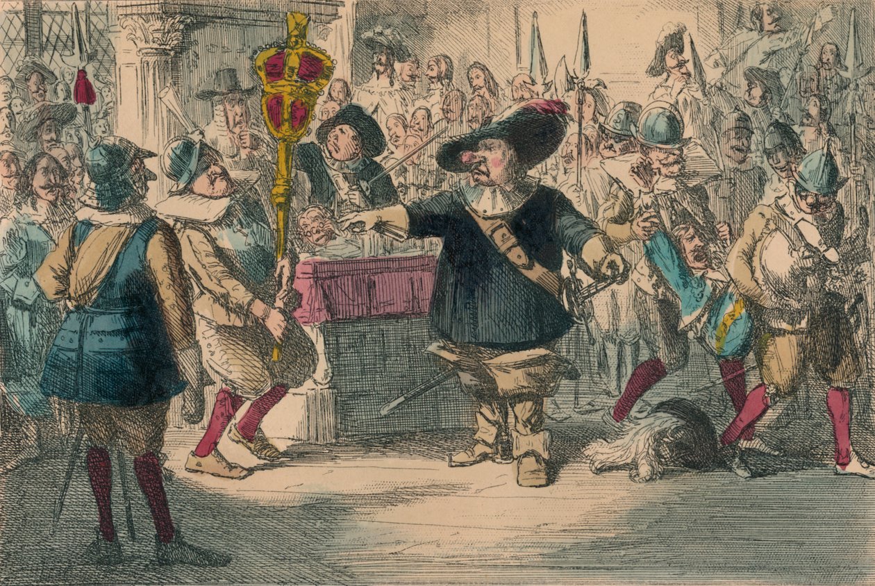 Ta bort den där grannlåten: Cromwell upplöser det långa parlamentet, 1850 av John Leech