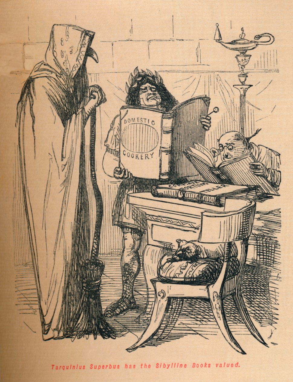 Tarquinius Superbus har Sibylline-böckerna värderade, 1852 av John Leech