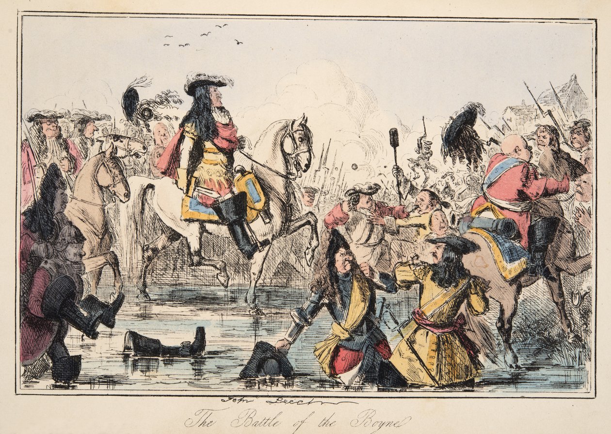 Slaget vid Boyne, från The Comic History of England, pub. 1864 (handfärgad etsning) av John Leech