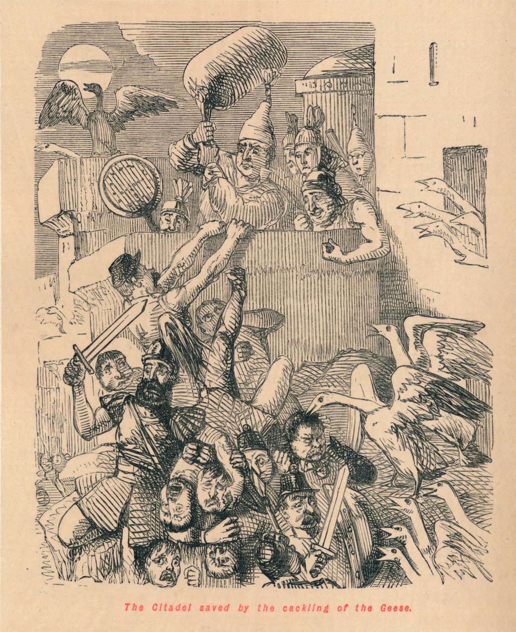 Citadellet räddades av gässens kacklande, 1852 av John Leech