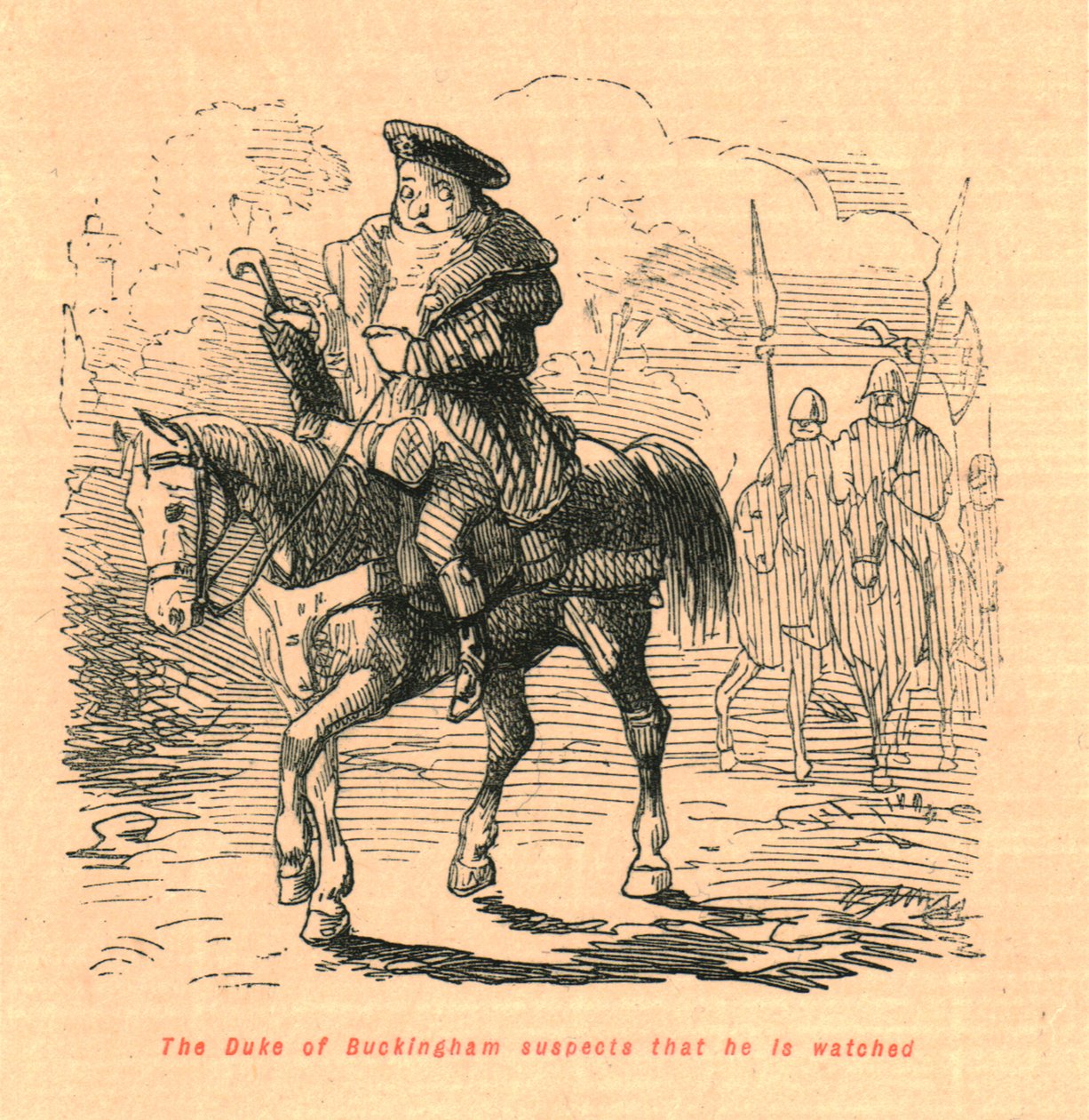 Hertigen av Buckingham misstänker att han är övervakad, 1897. av John Leech