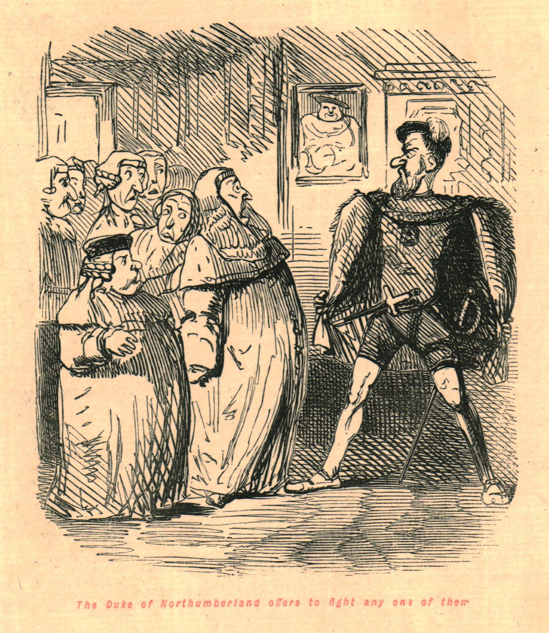 Hertigen av Northumberland erbjuder sig att slåss mot någon av dem, 1897. av John Leech