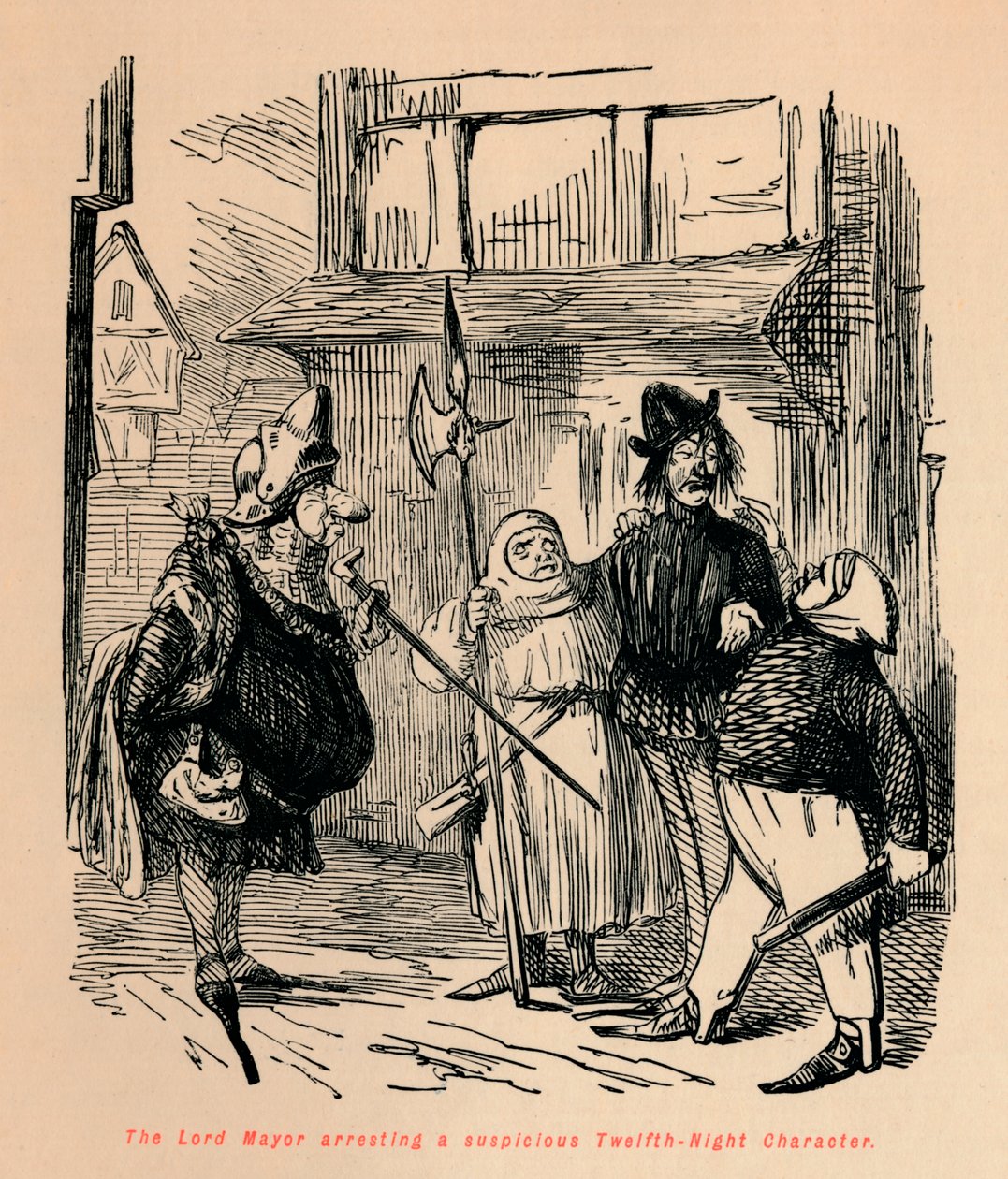 Överborgmästaren arresterar en misstänkt karaktär i tolftenatten, c1860, c1860 av John Leech